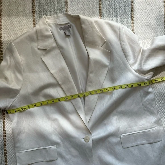 H&M Ivory Linen Blend Oversized Slouchy Neutral Casual Blazer Women’s Size XL - Picture 6 of 9
